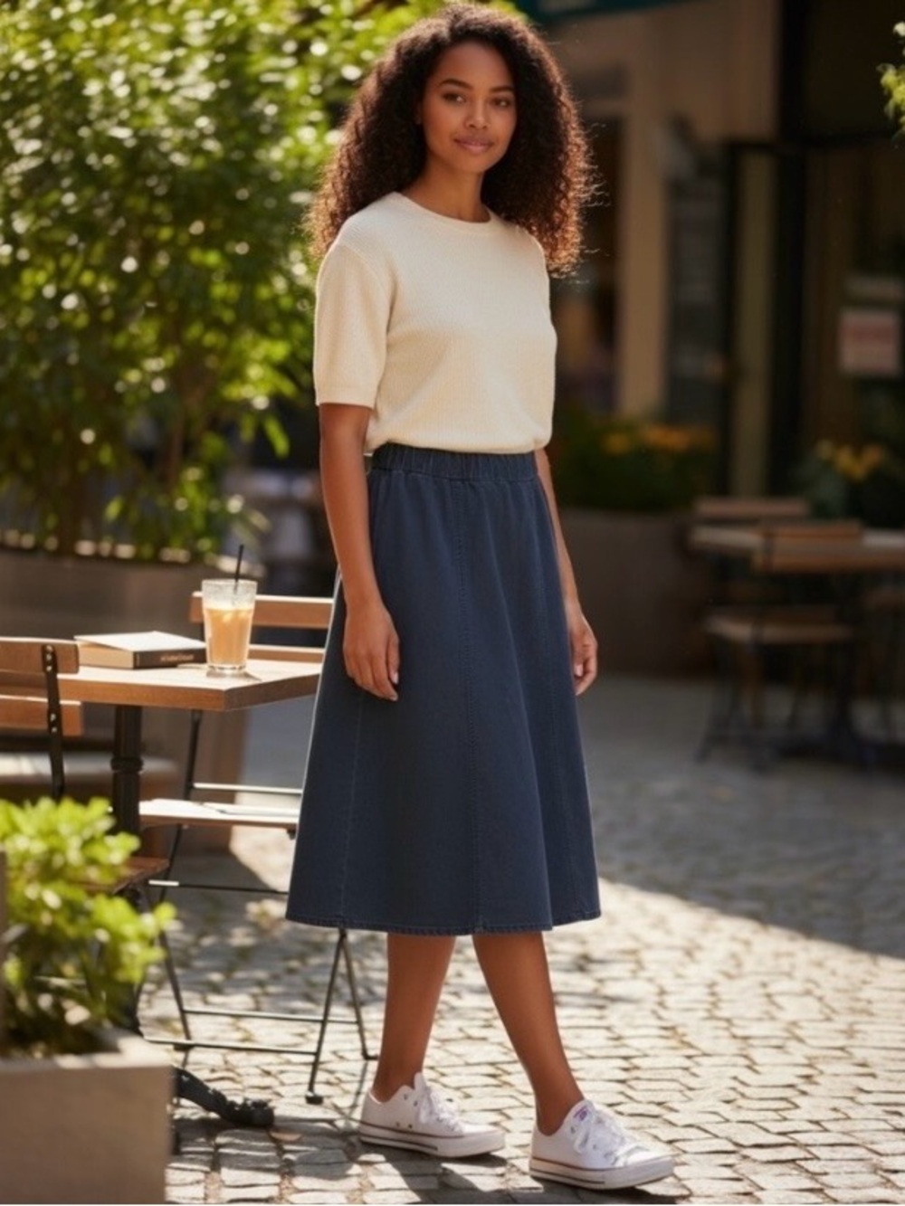 Young Fabulous & Broke Blue Brushed Denim A-Line Midi Skirt Side Zip Size L NWT
